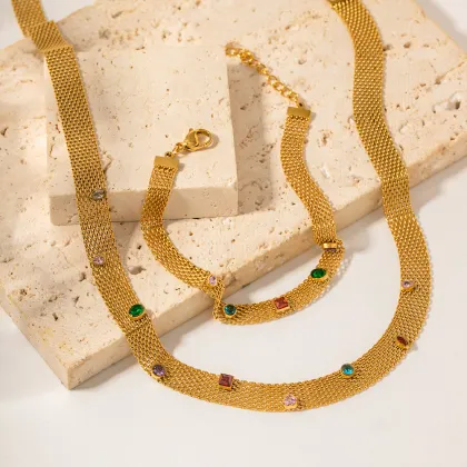 Elegant Colored Gemstone Charm Bracelet with 18K Gold Plating