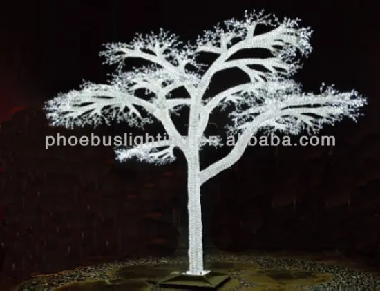 white outdoor lighted christmas trees