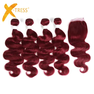 RUIMEI New Red Color BURG 100% Human Hair Bundles & Closure Cuticle Aligned Raw Hair Remy Brazilian Human Hair Extension