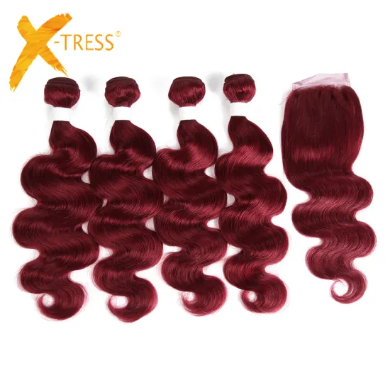 RUIMEI New Red Color BURG 100% Human Hair Bundles & Closure Cuticle Aligned Raw Hair Remy Brazilian Human Hair Extension