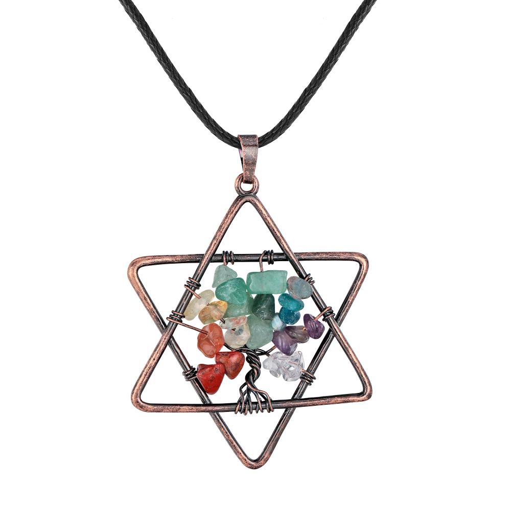 Pentagramme arbre de vie pendentif collier femmes filles cristal Chakra pierres roulées bijoux de mode