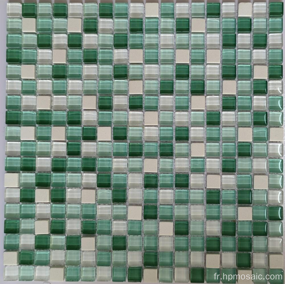 Mélange en verre 15x15 mm Tile de mosaïque en marbre vert