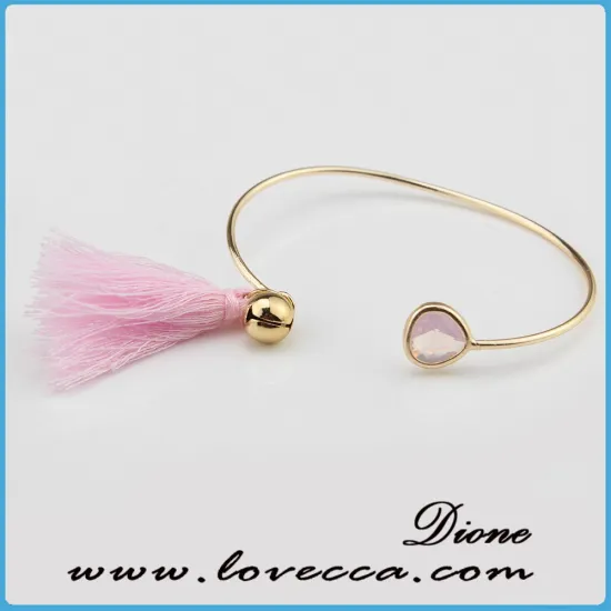 New arrival designs pink adjustable glass stone brass bangle with tassel