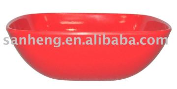 6" melamine square red bowl