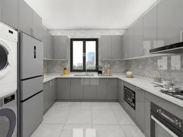 Luxury Solid Grey Wood Kitchen Cabinet With Pantry