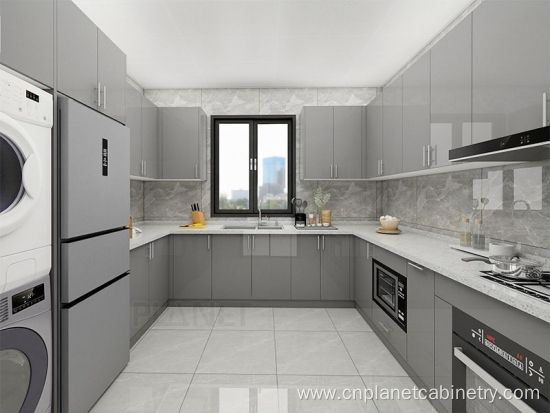 Luxury Solid Grey Wood Kitchen Cabinet With Pantry