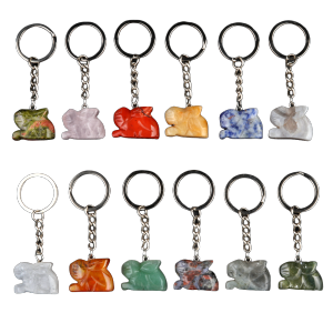 Gemstone Handmade Craved 1.0 Inch Rabbit Pendant Keychain