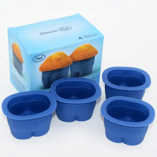 novelty reusable set of 4 jean shaped silicone muffin top cake mold for baking tool