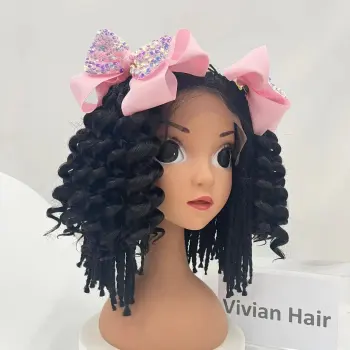 Customizable Vivian Hair 6 Inch Kids Deep Wave Wigs with Versatile Bow Tie Attachments and 10-Root Elastic Bands