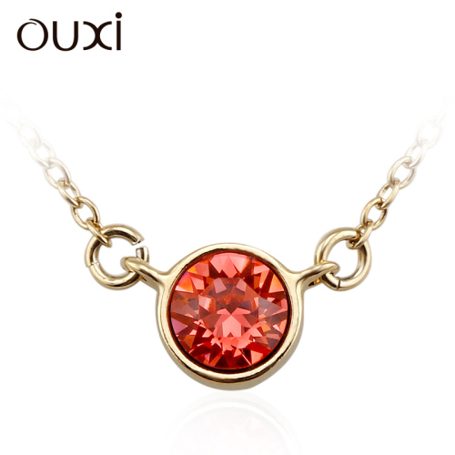 OUXI Factory Price Gold Jewelry Round Diamond CZ Pendant Fashion Necklace