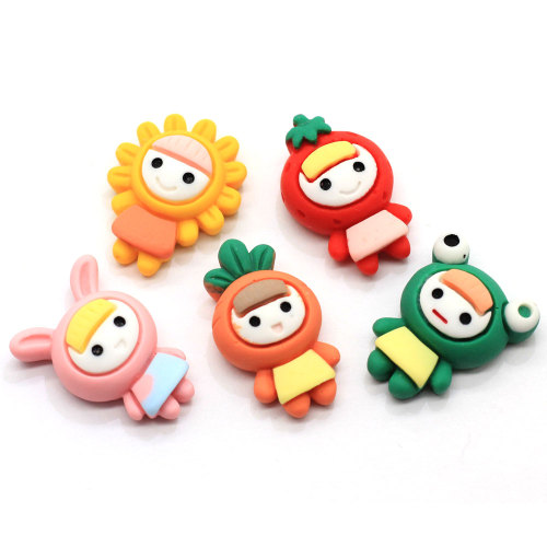 Kawaii Cartoon Girl Boy Resin Beads Flatback Cabochon Baby Carrot Tomato Sunflower Rabbit Flog DIY Art Decor Factory Supply