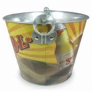 Galvanized Ice Bucket with Bottle Opener Function, Full-color Printing Logo