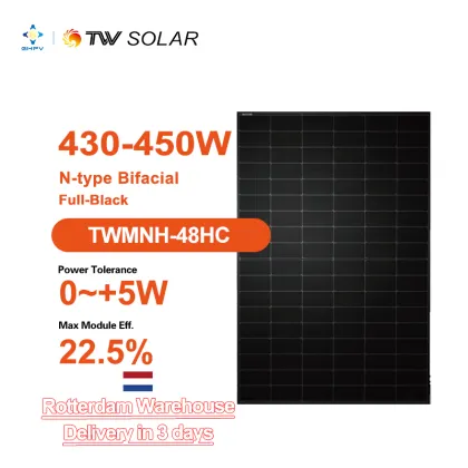 Full Black Tongwei Bifacial N-Type PV Modules: 430W to 450W Solar Panels in EU Stock