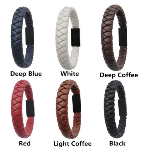 Fashion And Design Stainless Steel Men Genuine Leather Bracelet with Magnetic Clasp