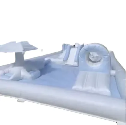 White Outdoor Inflatable Obstacle Race and Soft Play Equipment, Including Water Slide Pools for Kindergartens