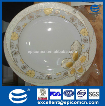 Fine quality porcelain banquet table dinner plates with gold flower decal