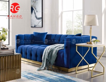 Modern R1 Navy Blue Velvet Sofa Set with Button Tufting