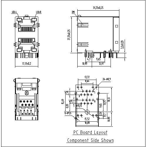 ATRJ5922-8P8C-X-C-G-B RJ45 Jack Side Entry 2X1P Shielded With LED & EMI