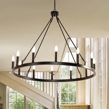 Candle Style 12-Light Modern Wagon Wheels Chandelier, 38-Inch Black