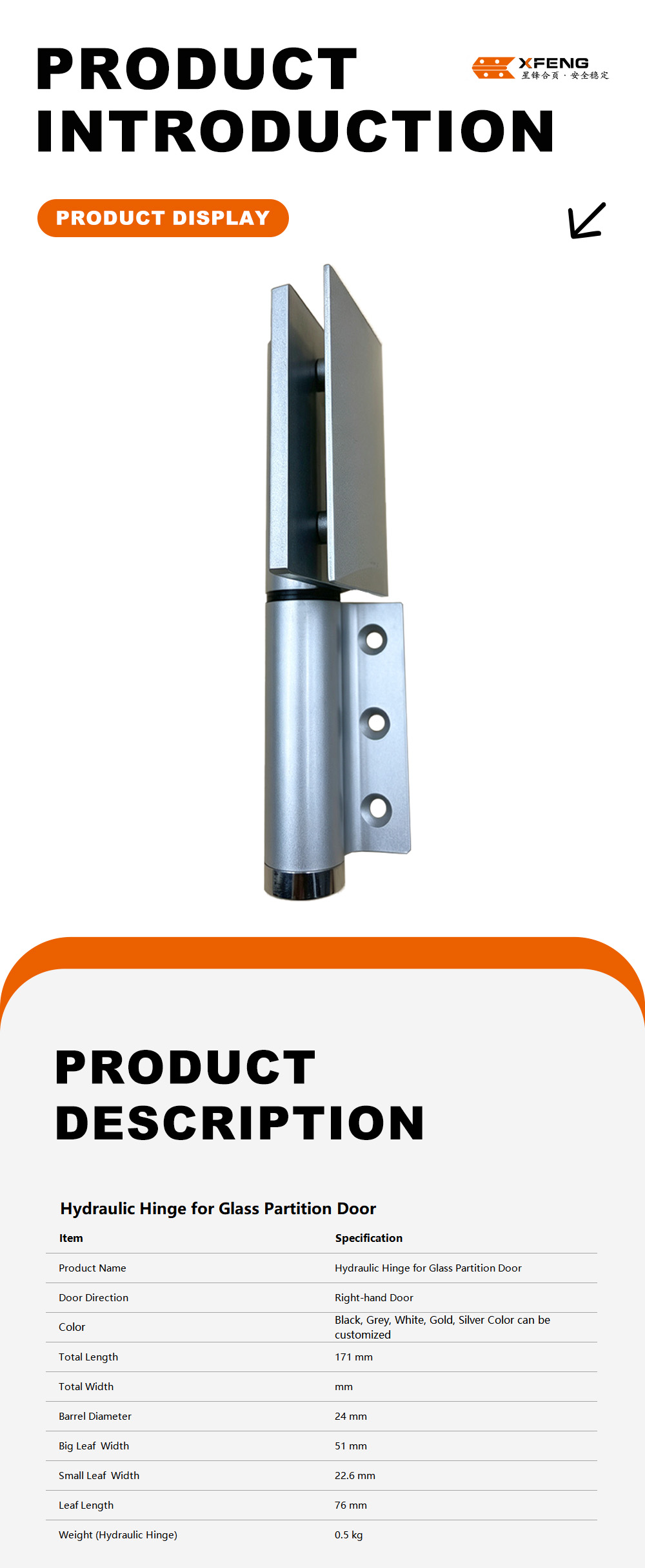 1-Hydraulic Hinge for Glass Partition Door-X