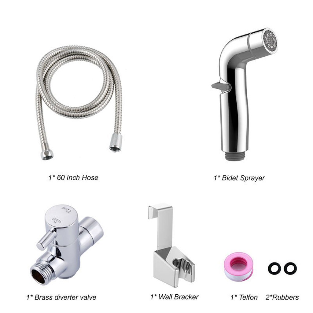6pcs Handheld Toilet Bidet Sprayer Flusher Set Portable Diaper Bidet Stainless Steel Hand Bidet Faucet For Bathroom Hand Sprayer