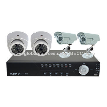 4-channel DIY CCTV kit, with 2-pieces dome cameras and 2-pieces IR weatherproof cameras.