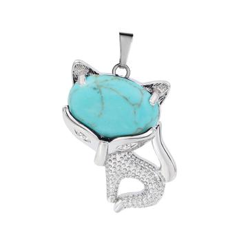 Turquoise Luck Fox Necklace for Women Men Healing Energy Crystal Amulet Animal Pendant Gemstone Jewelry Gifts