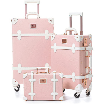Vintage Pink 3-Piece Hard Shell Suitcase Set with Train Bag