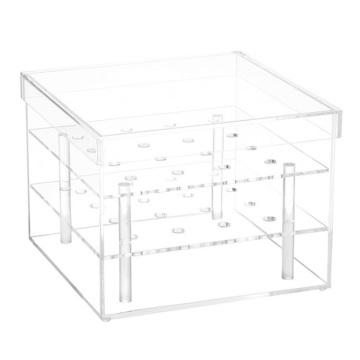 Clear Acrylic Rose Flowers Display Box - Fashionable Makeup Organizer with Drawers