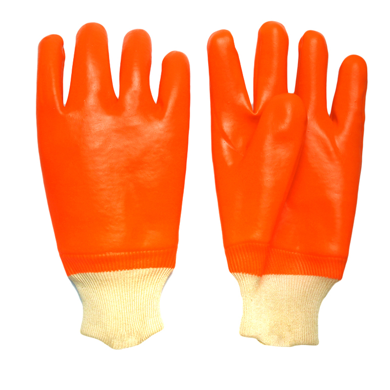 Fluoreszierender PVC-Dip-Handschuh kaltbeständiger weißer Strick-Handgelenk