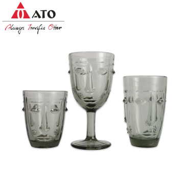 Wholesale grey face pattern red wine glasses set