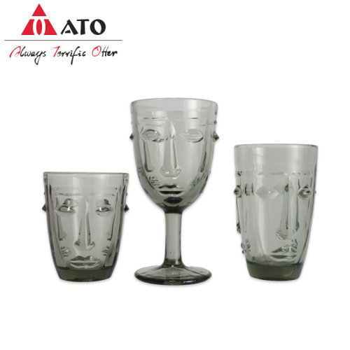 Wholesale grey face pattern red wine glasses set