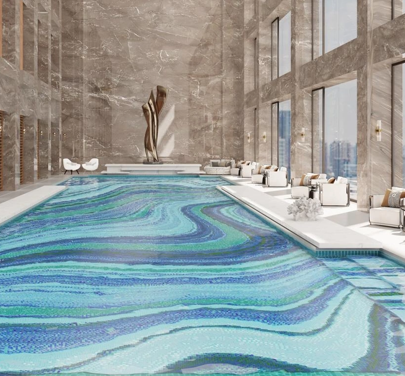 Yüksek kaliteli yüzme havuzu cam mozaik desen