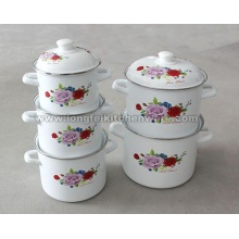 5PCS Enamel Straight Casserole With White Knob And Decal