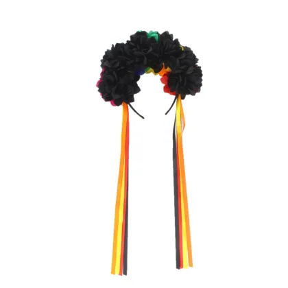 Halloween Christmas Carnival Rose Flower Long Ribbon Headband Beauty Headband Flower Pride Rainbow Headband" 

Given the request, a suitable focused title could be:

"Rose Flower Long Ribbon Headband - Beauty Headband for Festivals and Celebrations" 

Thi