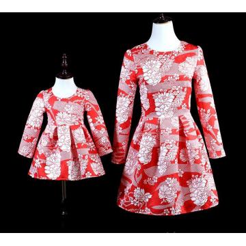 Lemokiz Elegant women / girls skirts long sleeve jacquard family matching outfits mother and daughter dress Parent-child outfit