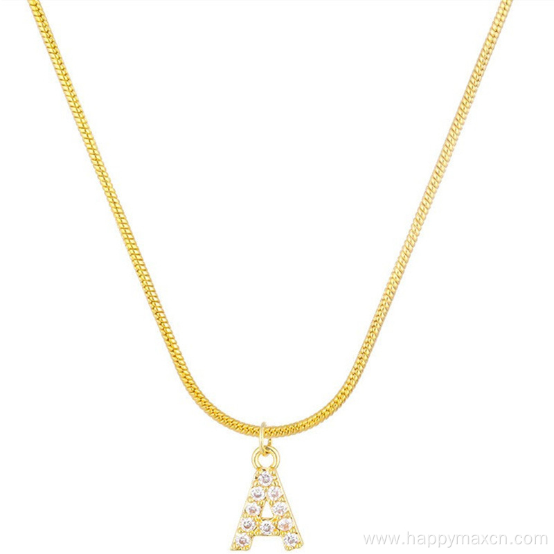 14kGold Snake Bone Chain Zircon Pendant Necklace