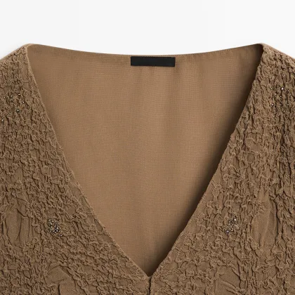 Women's elegant and ladylike style shirt with lotus leaf edge texture
