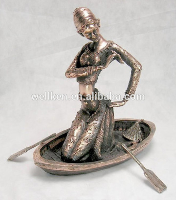 zinc alloy boating lady figures,copper woman statues