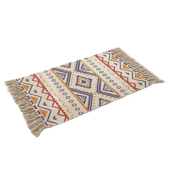 Hand-Woven Geometric Nordic Style Cotton Linen Floor Mat: Enhancing Home Decorative Doorway Rugs for Bedroom and Indoor Use