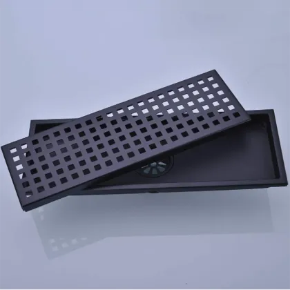Long rectangular black floor drain