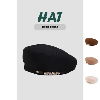 2024 Autumn Winter Fashion Beret - Windproof Warm Pearl Painter Hat with Retro Metal Buckle