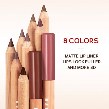 Custom Organic Vegan Wood Lip Liner - 8 High Pigment Long Lasting Brown Pencil