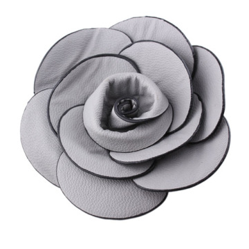 Elegant Light Silver 4" leather flower brooch