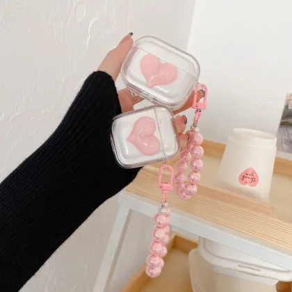 Sparkling Pink Love Earphone Case with Chain for AirPods Pro