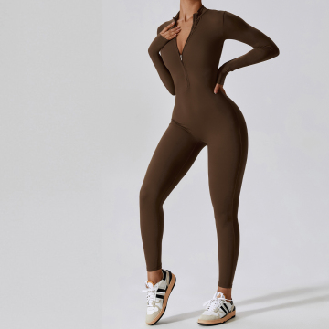 Seamless Yoga Set Fitness Front Reißverschluss up schwarzer Strampler Jumpsuit
