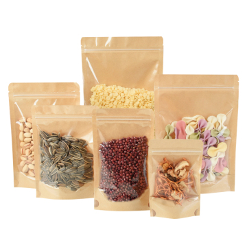 New Arrival Zip Lock Kraft Paper Bag Stand Up Pouch with Clear Window for Food Storage