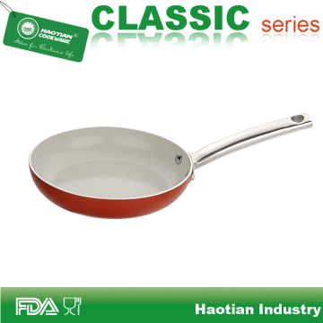 Aluminum Metallic Ceramic Coated Red Blue Fry Pan With Stainless Steel Handle