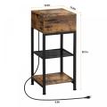 Rustic Brown Bedside Table with Charging Ports