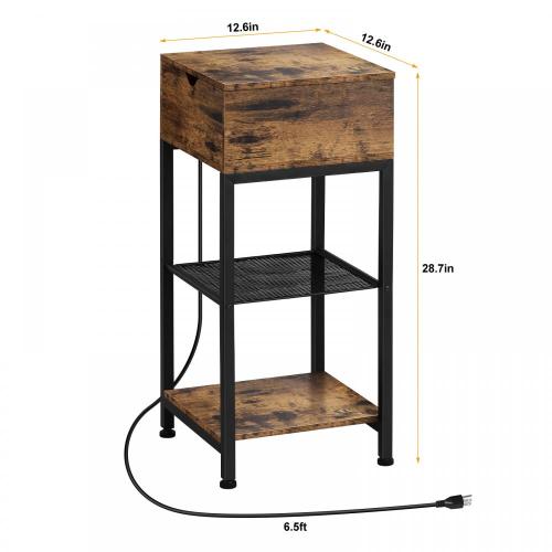 Rustic Brown Bedside Table with Charging Ports